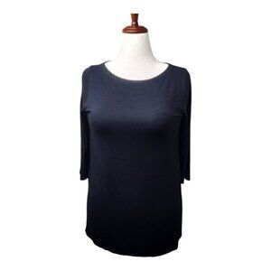 Eileen Fisher Basic Black Crewneck Jersey Stretch Tunic 3/4 Sleeve Size Medium